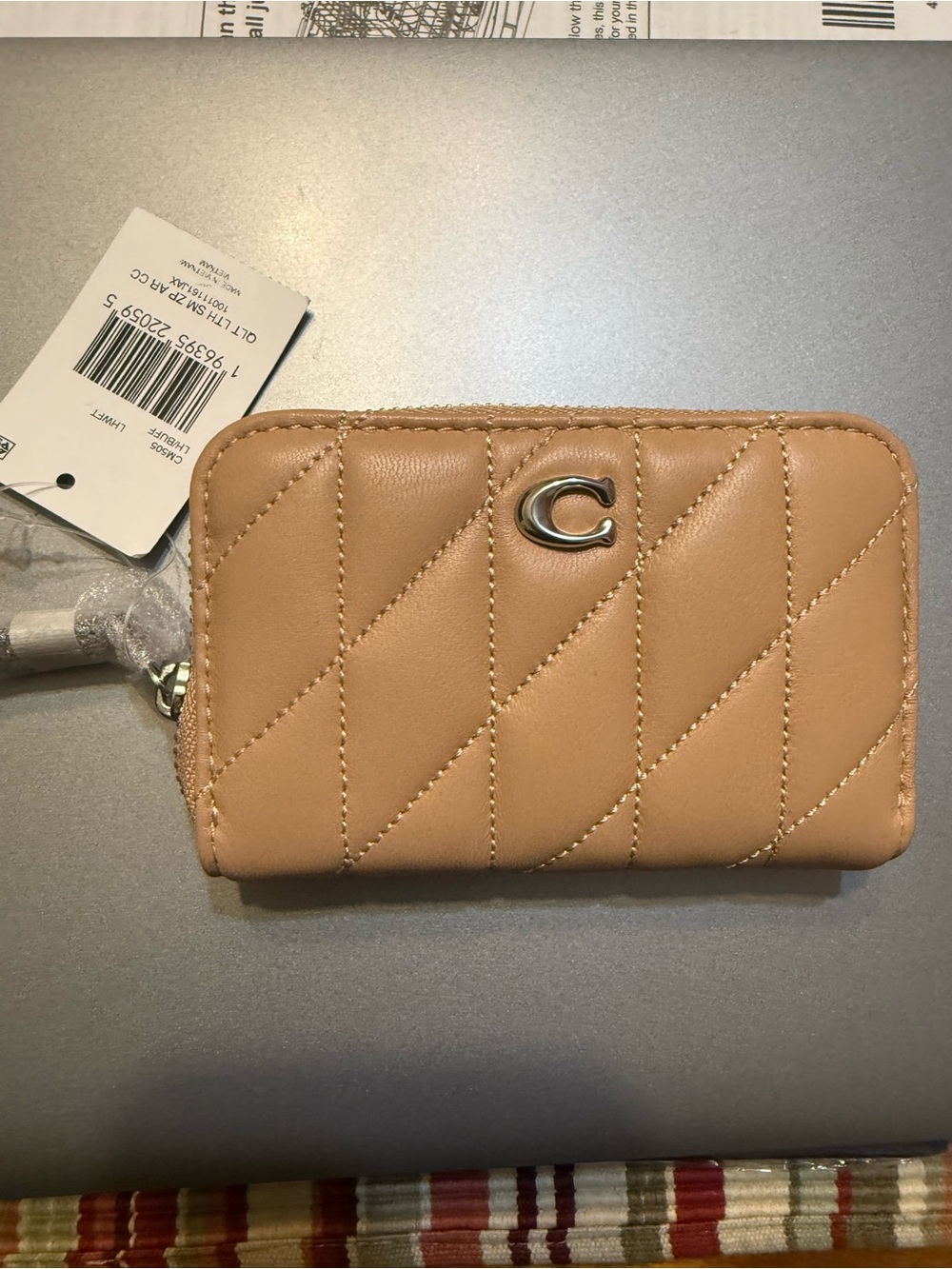 NWT Coach Quilted Zip Around Card Case Wallet - Tan